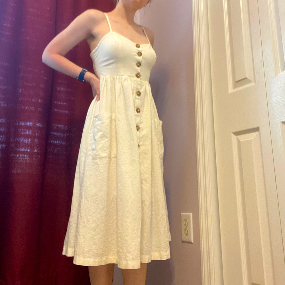 White button up midi dress with adjustable straps